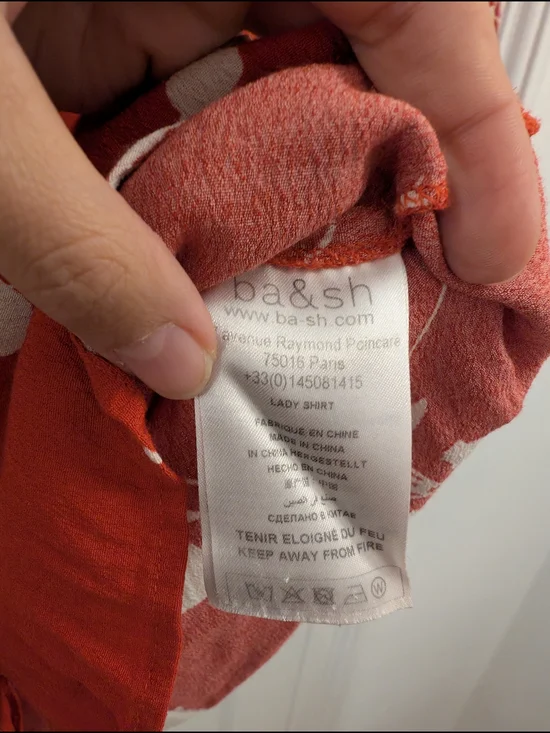 ba&sh Rust Red Floral Button-Front Ruffle Blouse - Picture 3 of 4